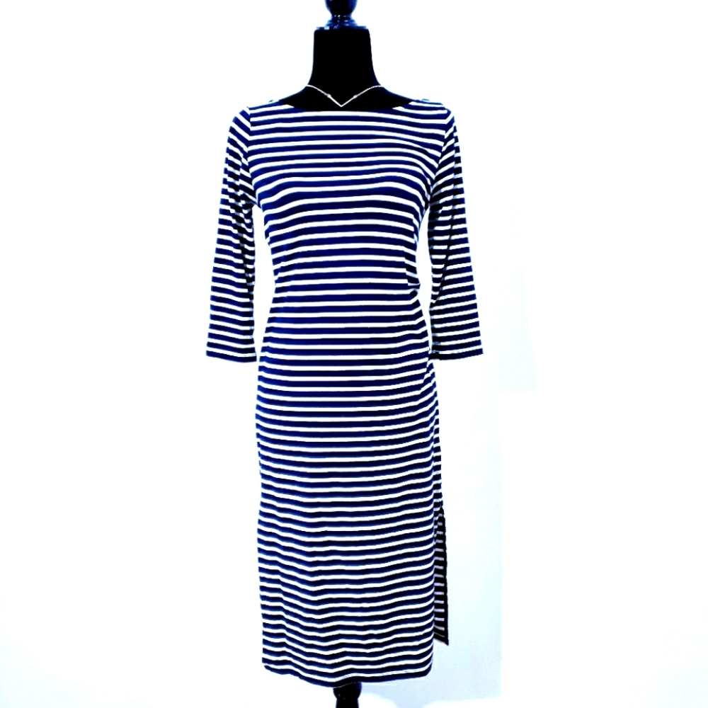 Boatneck Striped Navy & White Dress Fleur Bleue